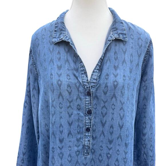 Cloth & Stone Anthropologie Denim Chambray Ikat Tunic Dress Long Sleeve Casual M - Picture 2 of 7